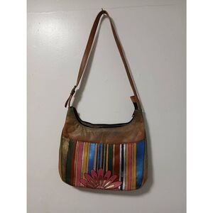 Anna by anuschka womens hand painted leather handbag caramel Cognac green red